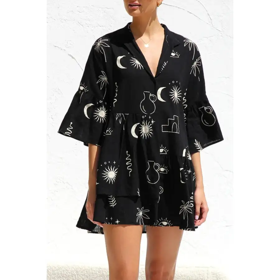 Ruched Three-Quarter Sleeve Mini Dress