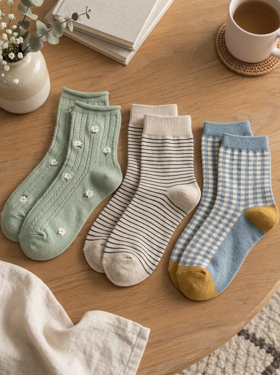 Women's Floral Striped Gingham Printed Socks Set