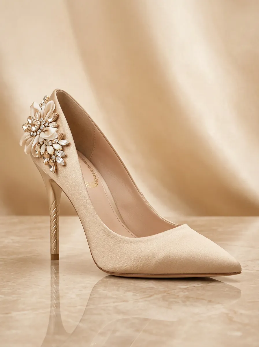 Rhinestone Floral Bridal-Inspired Metallic-Look Women's Formal High Heels
