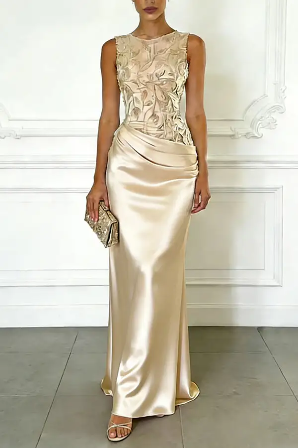 Streamlined Ruched Sleeveless And Flowing Maxi Skirt Set