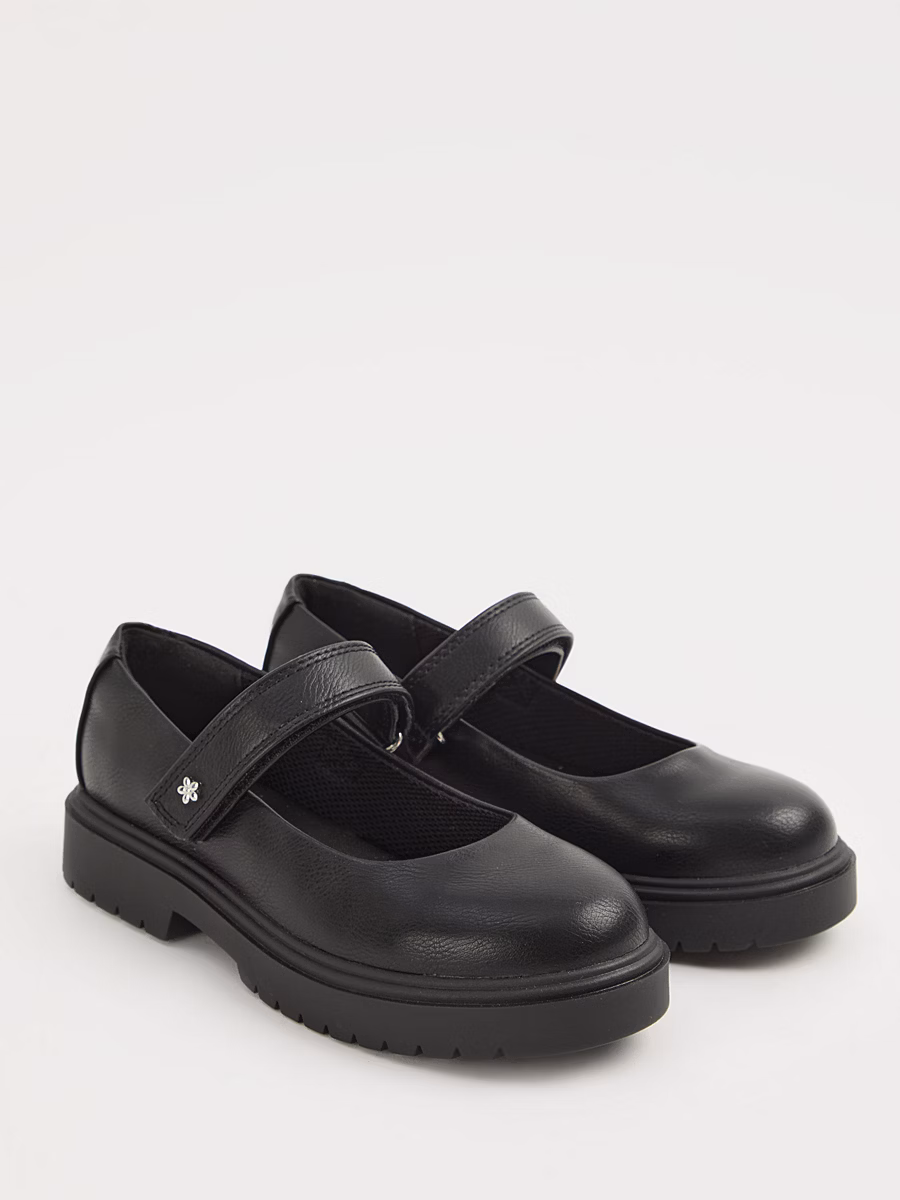 Black Leather Look Chunky Mary Jane School Shoes detail 2