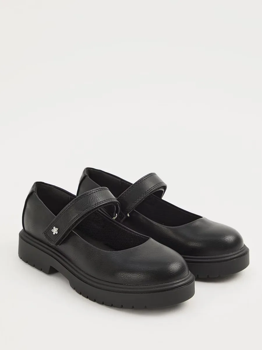 Black Leather Look Chunky Mary Jane School Shoes