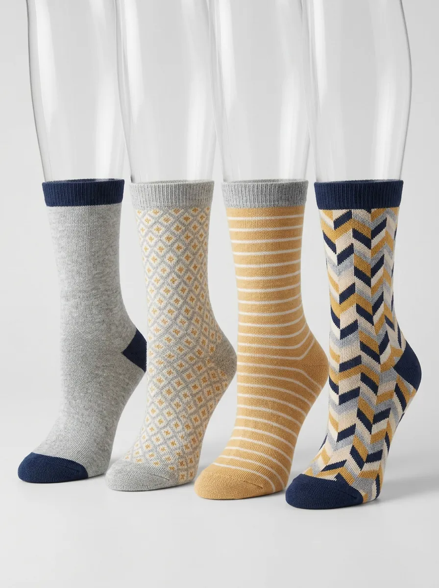 Vintage Inspired Geometric Striped Four-Pair Casual Socks