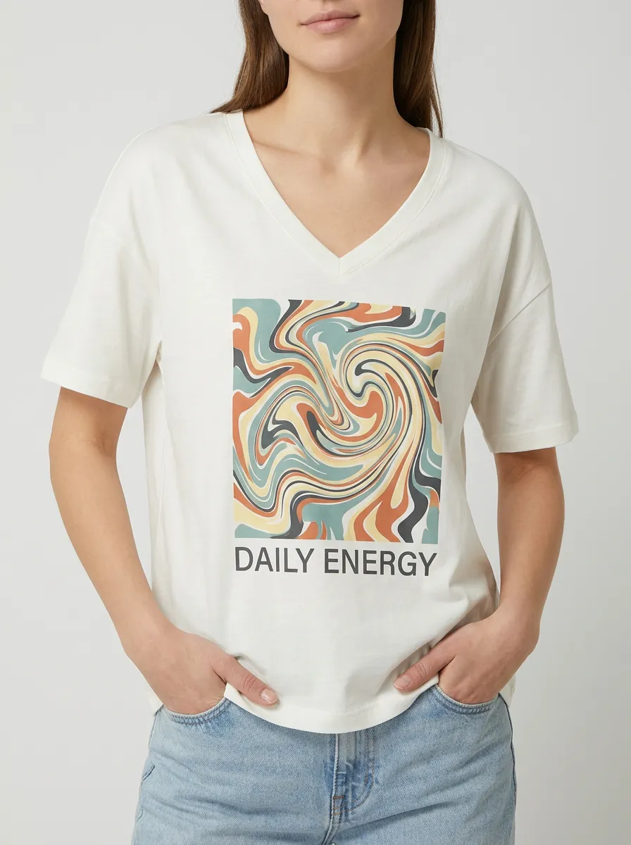 Women's Daily Energy Retro Swirl Graphic Printed V-Neck T-Shirt