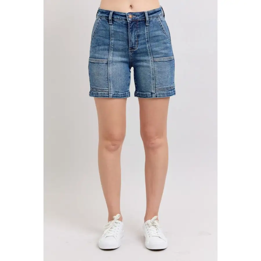 High Rise Pocketed Denim Shorts