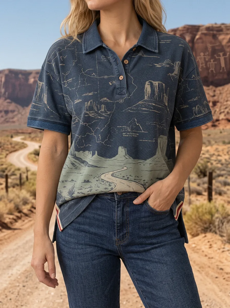 Women's Relaxed Desert Landscape Monument Valley Polo Shirt