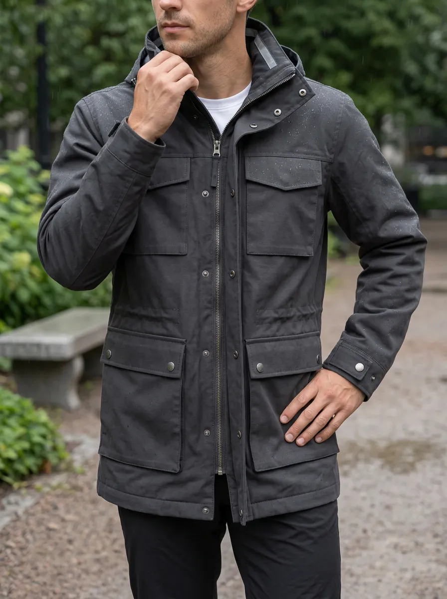 Men's Charcoal Waterproof Hooded Jacket
