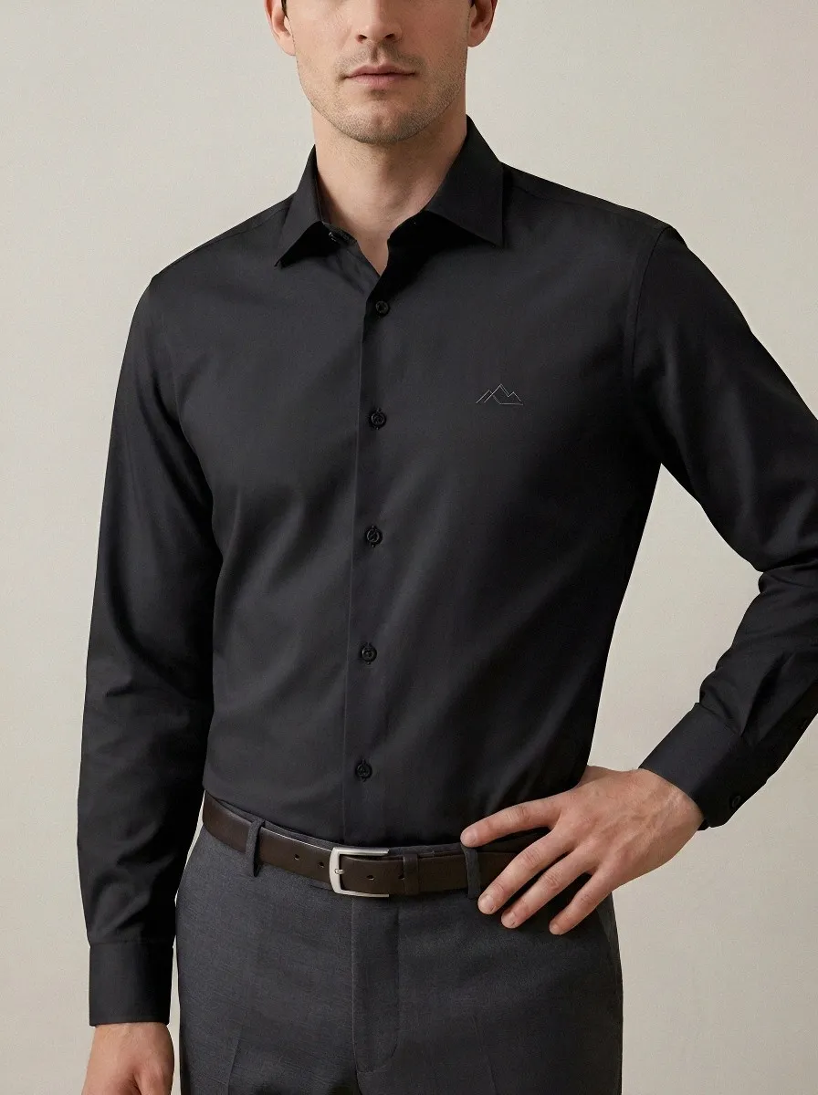 Men's Mountain Minimalist Embroidered Non-Iron Cotton Shirt