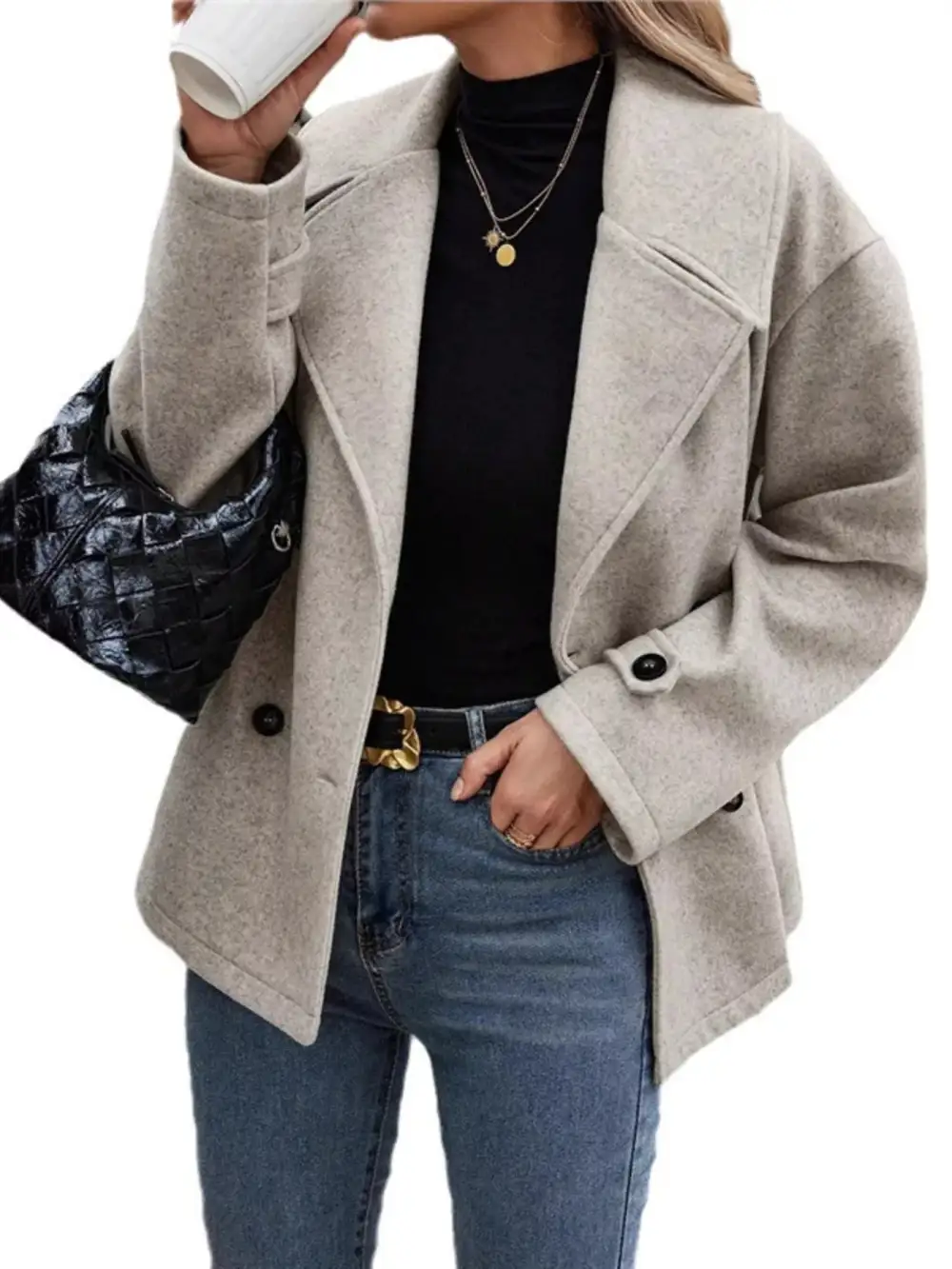 Double-breasted Wool Blend Casual Jacket