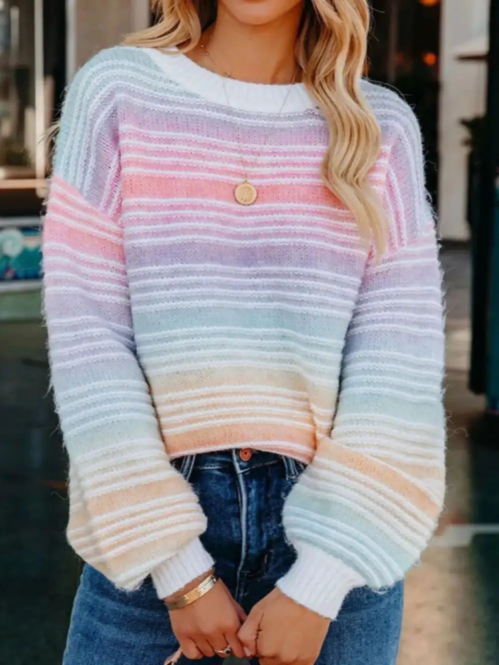 Drop Shoulder Striped Sweater