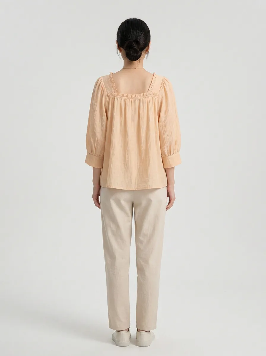 Square-Neck Women's Puff-Sleeve Blouse
