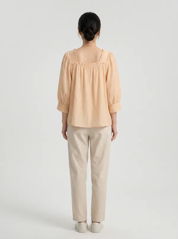 Square-Neck Women's Puff-Sleeve Blouse