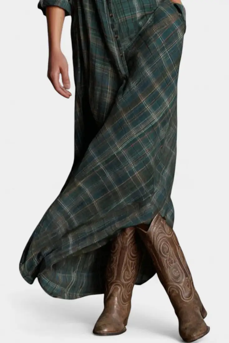 Shirt-Style Plaid Maxi Dress