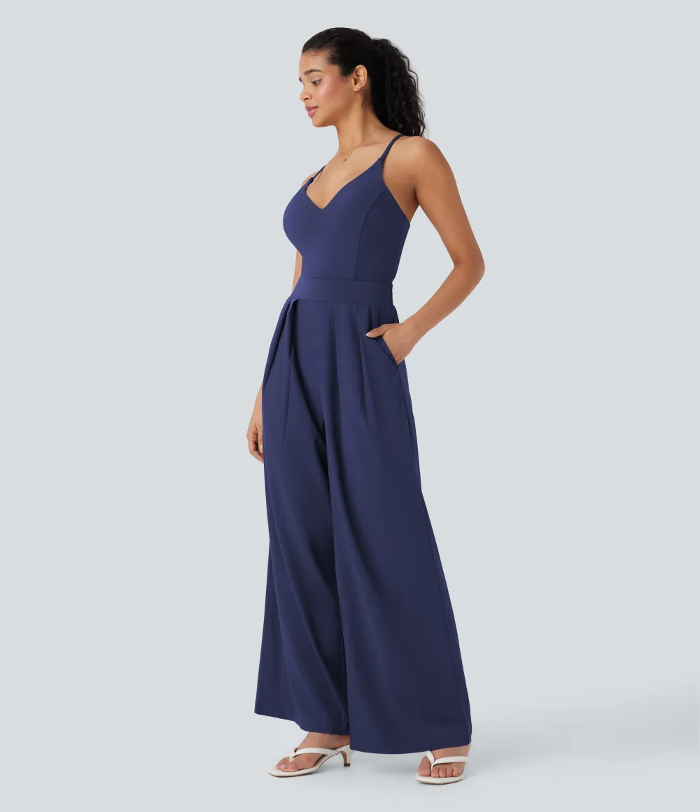 Breezeful Wide Leg Quick Dry Casual Slip Jumpsuit with Pockets-Easy Peezy Edition
