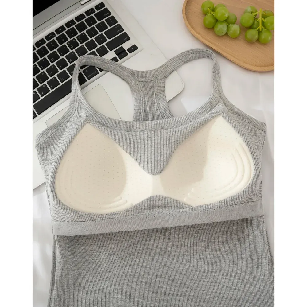 Women's Ribbed Built-in Bra Tank Top | Racerback Cropped Camisole with Removable Pads | Wireless Supportive Workout Yoga Top