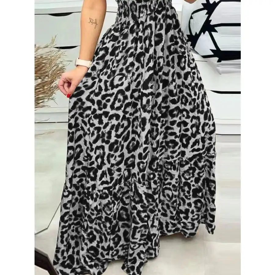 Full Size Leopard Print Spaghetti Strap Maxi Dress Plus Size
