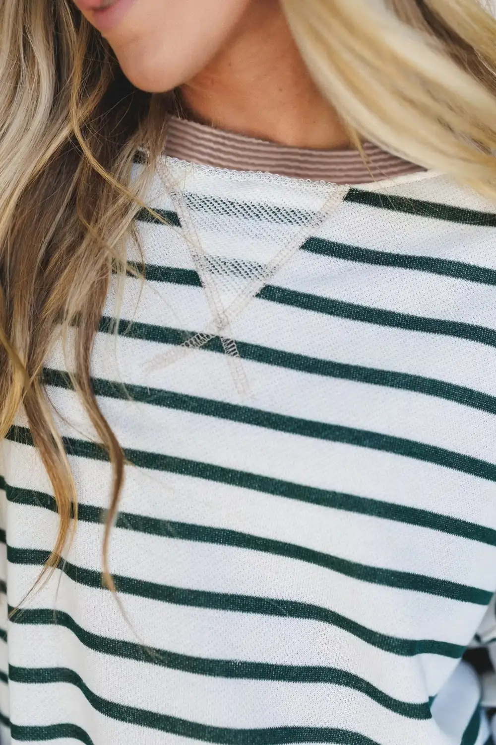 Striped Patchwork Ribbed Crewneck Sweatshirt