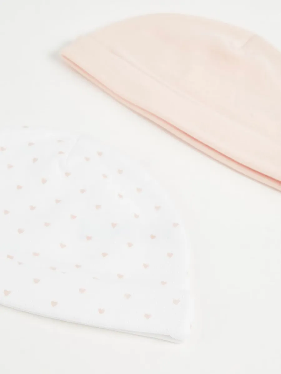 Pink Cotton Baby Newborn Hats 2 Pack