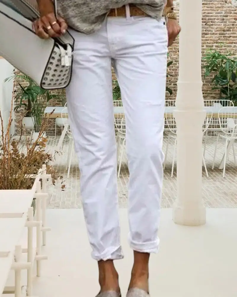 Classic Zip Front Everyday Casual Pants