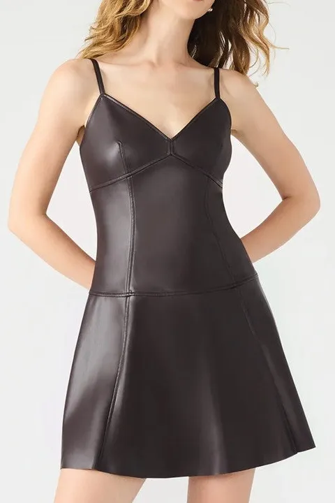 Brown Faux Leather V Neck Cami Dress