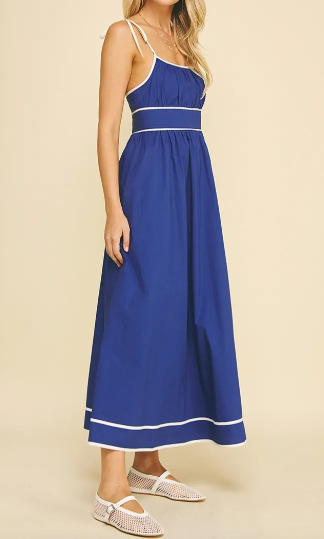 Cobalt Blue Contrast Strap Maxi Dress