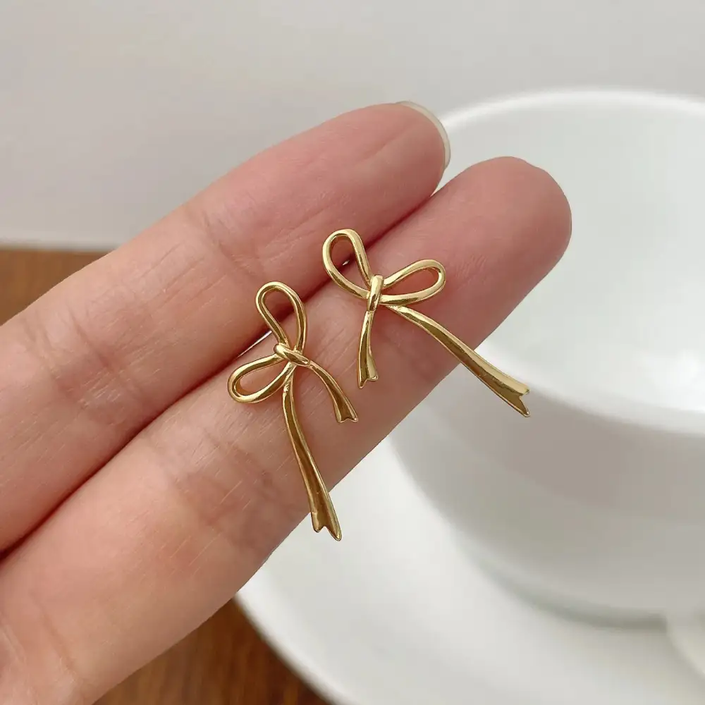 Gold Plated Stud Bow Detail Stud Earrings