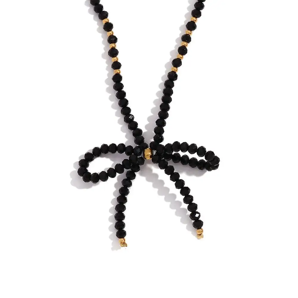 Crystal Beaded Bow Necklace