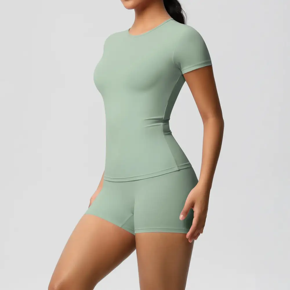Gym Leggings Set Short Sleeve Breathable Stretchy Yoga Fitness