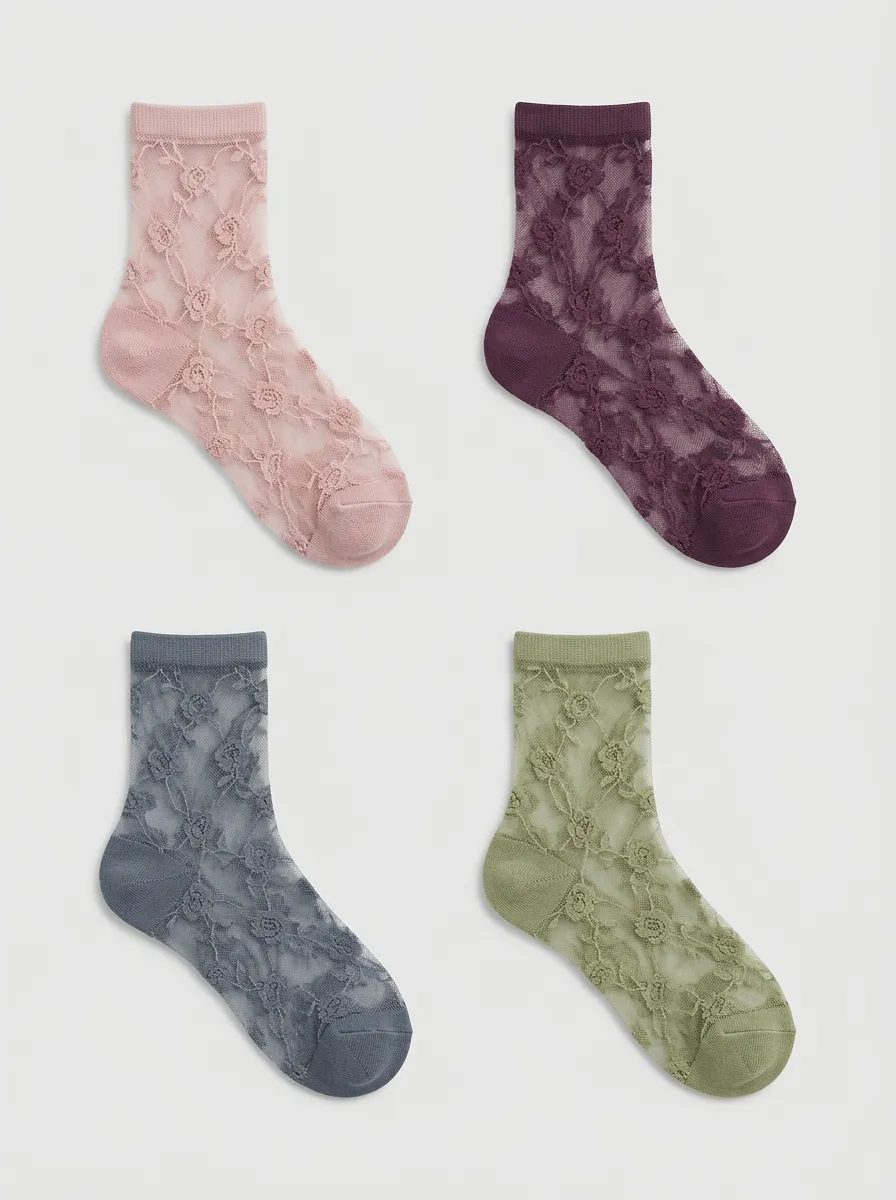 Women's Multicolor Floral Lace Crew Socks Multi-Pack