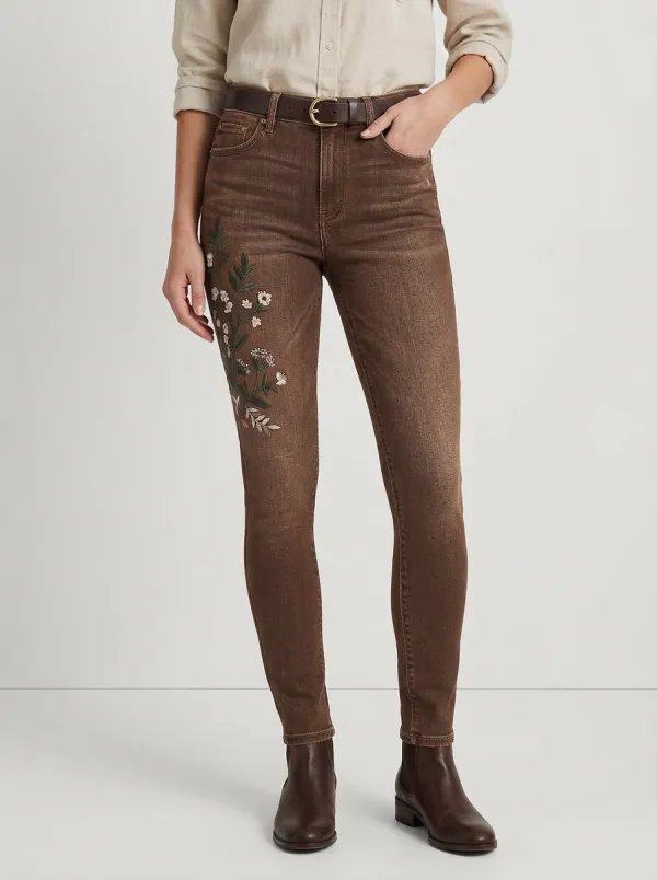 Women's Bennett Floral Botanical Embroidered Graphic Slim Jeans