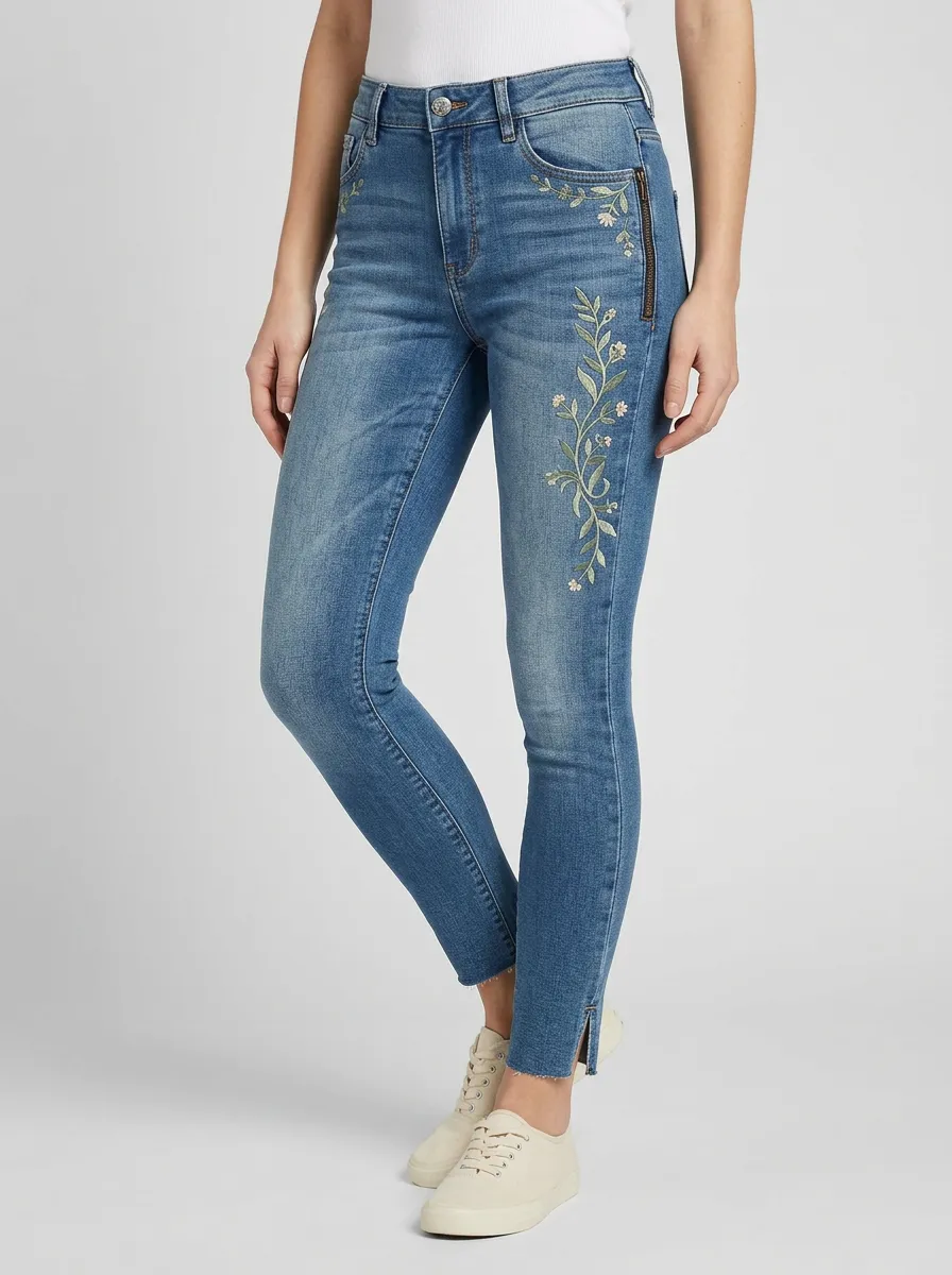 Women's Floral Nature Embroidered Graphic Slim Jeans