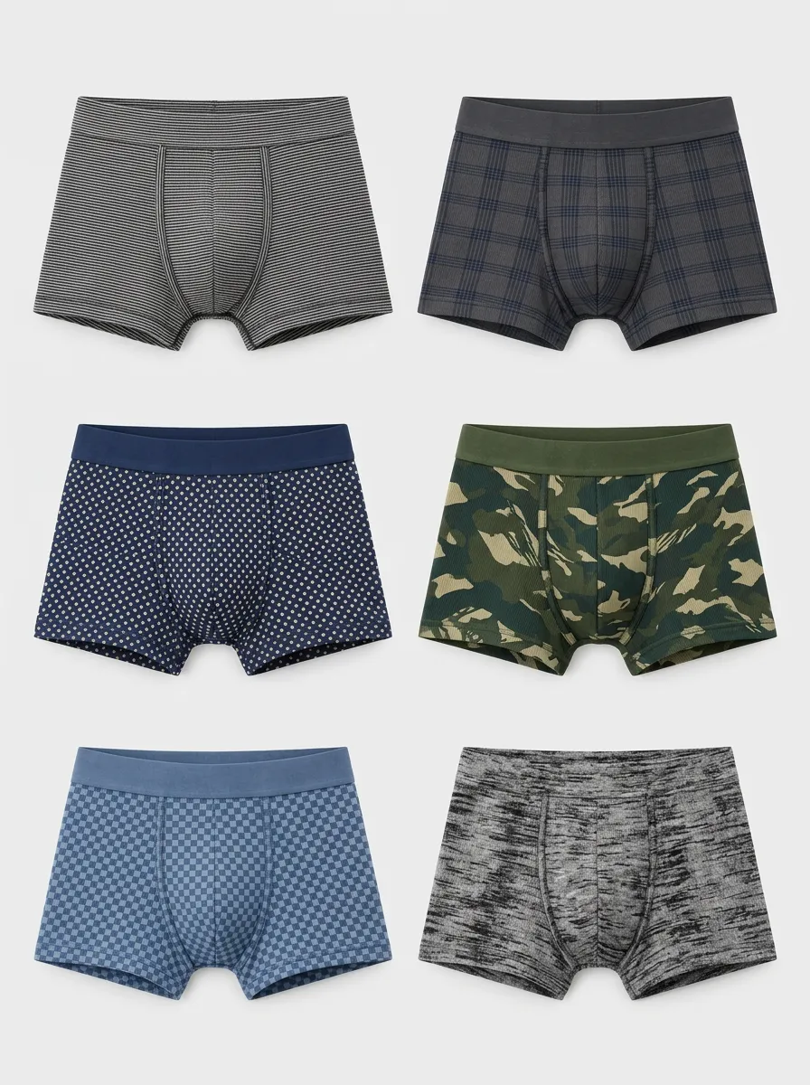 Men's Multi-Pattern Assorted Stripe Plaid Dot Camo Check Printed Boxer Briefs