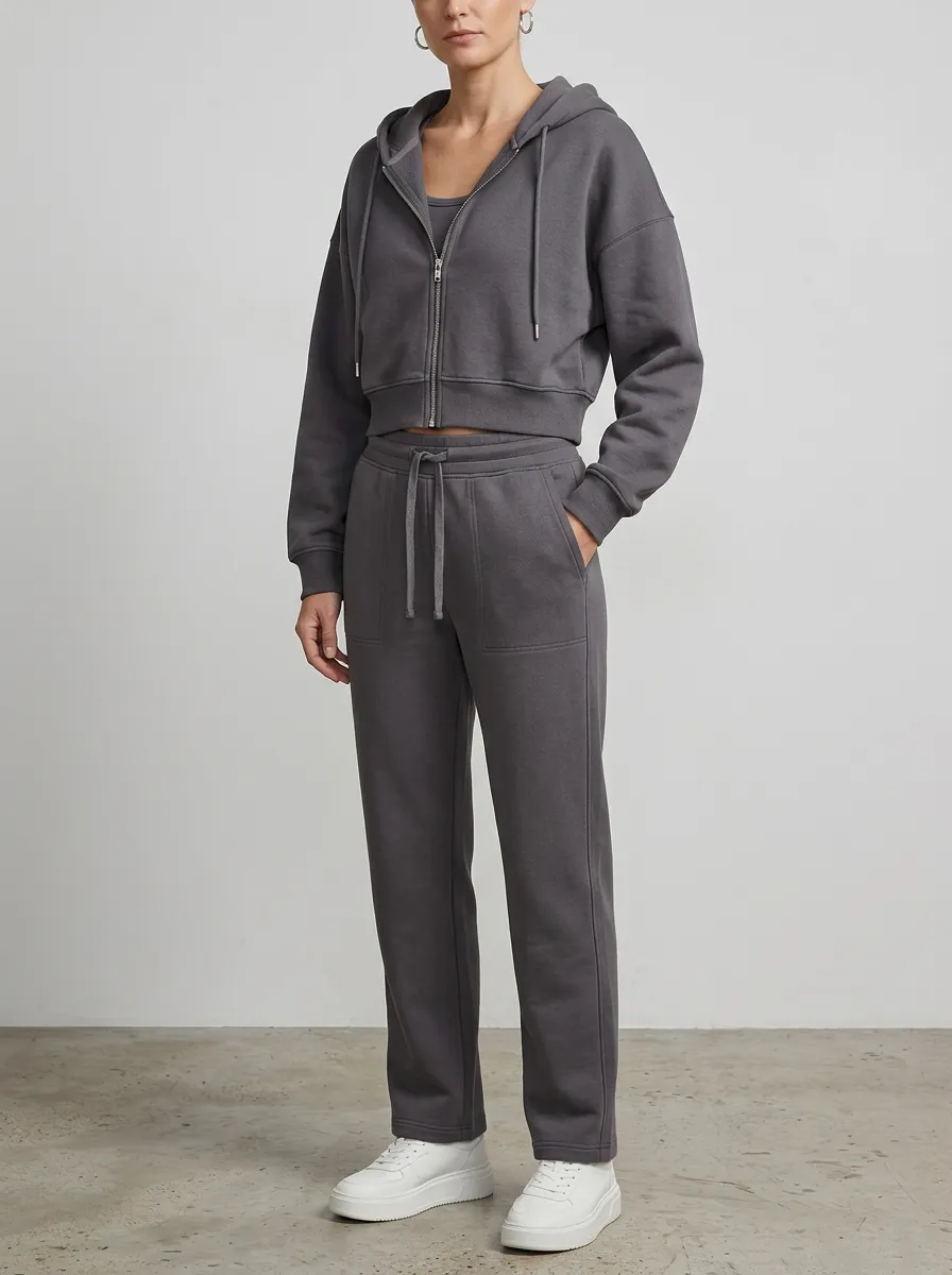 Zip-Up Jogger Women's Cropped Zip-Up Hoodie Jogger Active Set