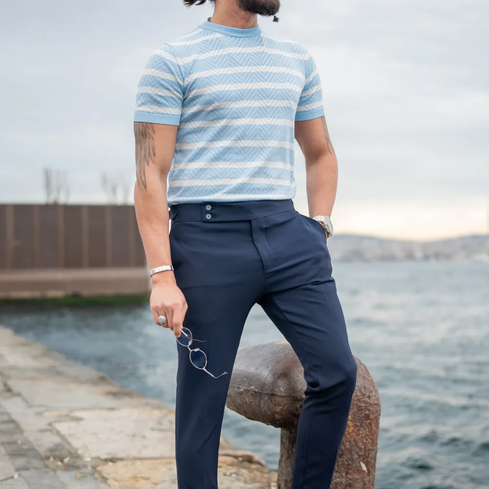 Slim Fit Crew Neck Striped Cotton T-Shirt