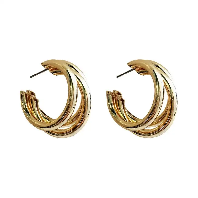 Vintage C-Shaped Metal Hoop Earrings