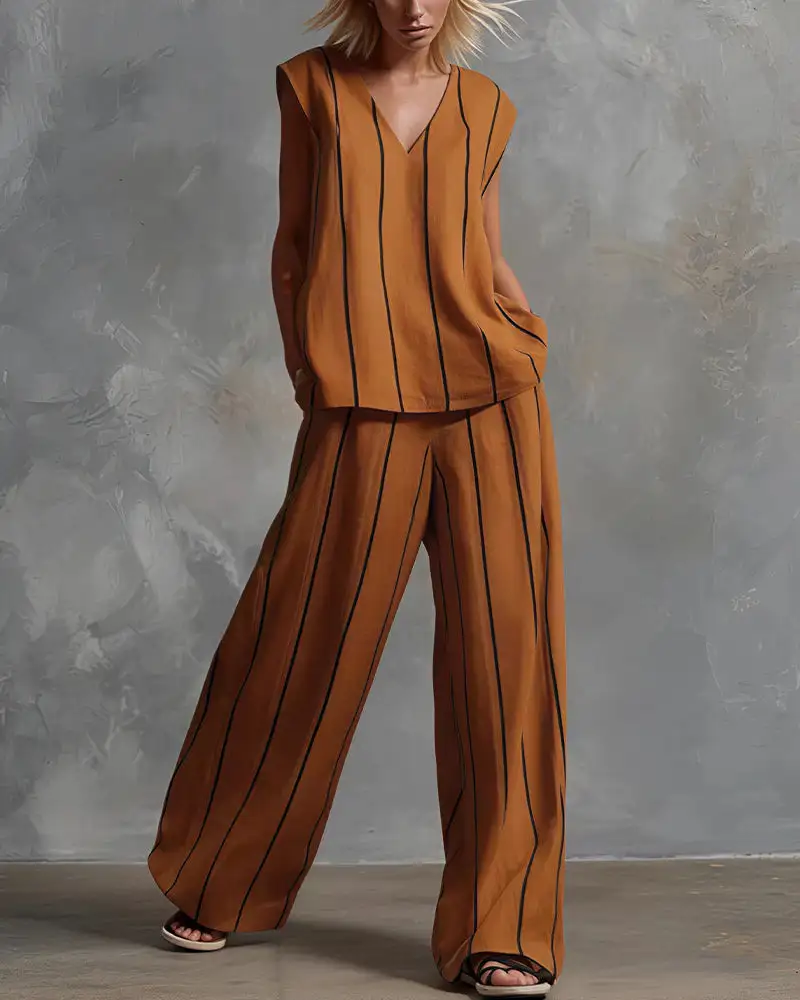 Effortless Striped Linen Two-Piece Set