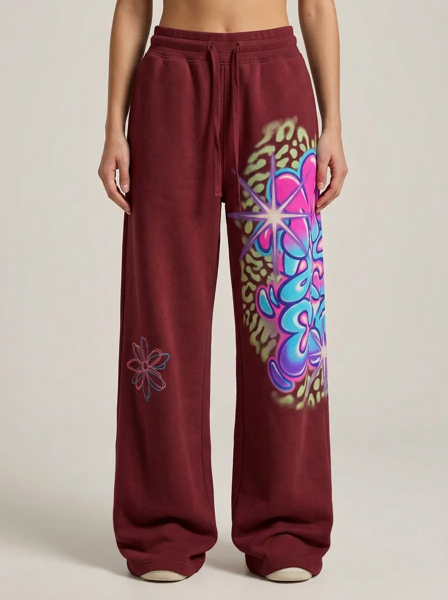 Women's Streetwear Graffiti Star Flower Printed Sweatpants