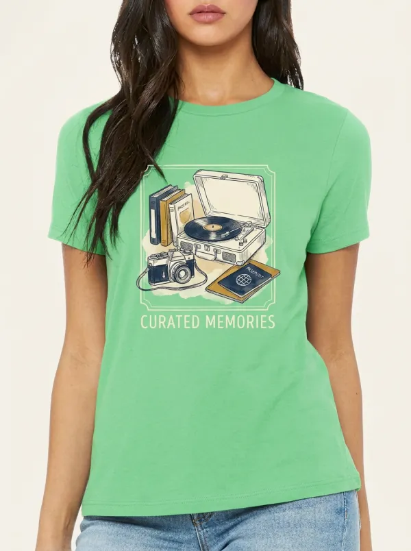 Women's Travel Inspired Curated Memories Record Camera Printed T-Shirt
