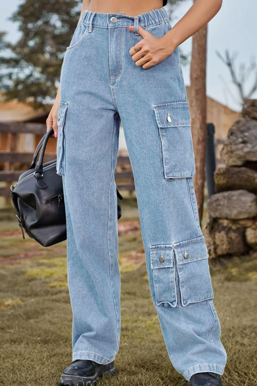 Loose Fit Long Pocket Denim Jeans