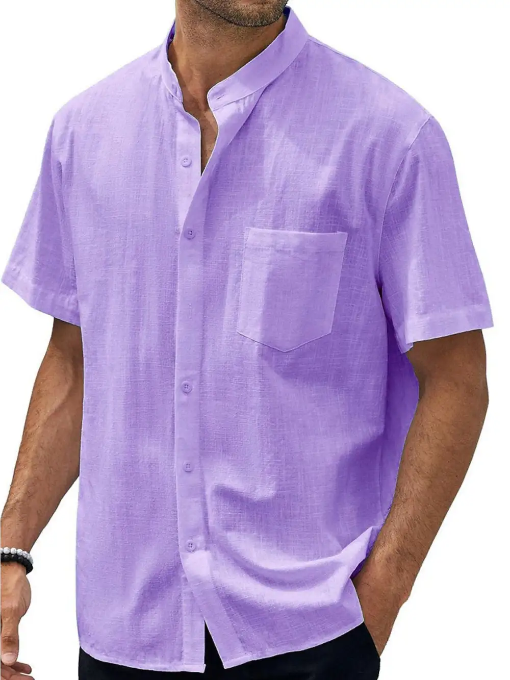 Cotton Linen Stand Collar Shirt