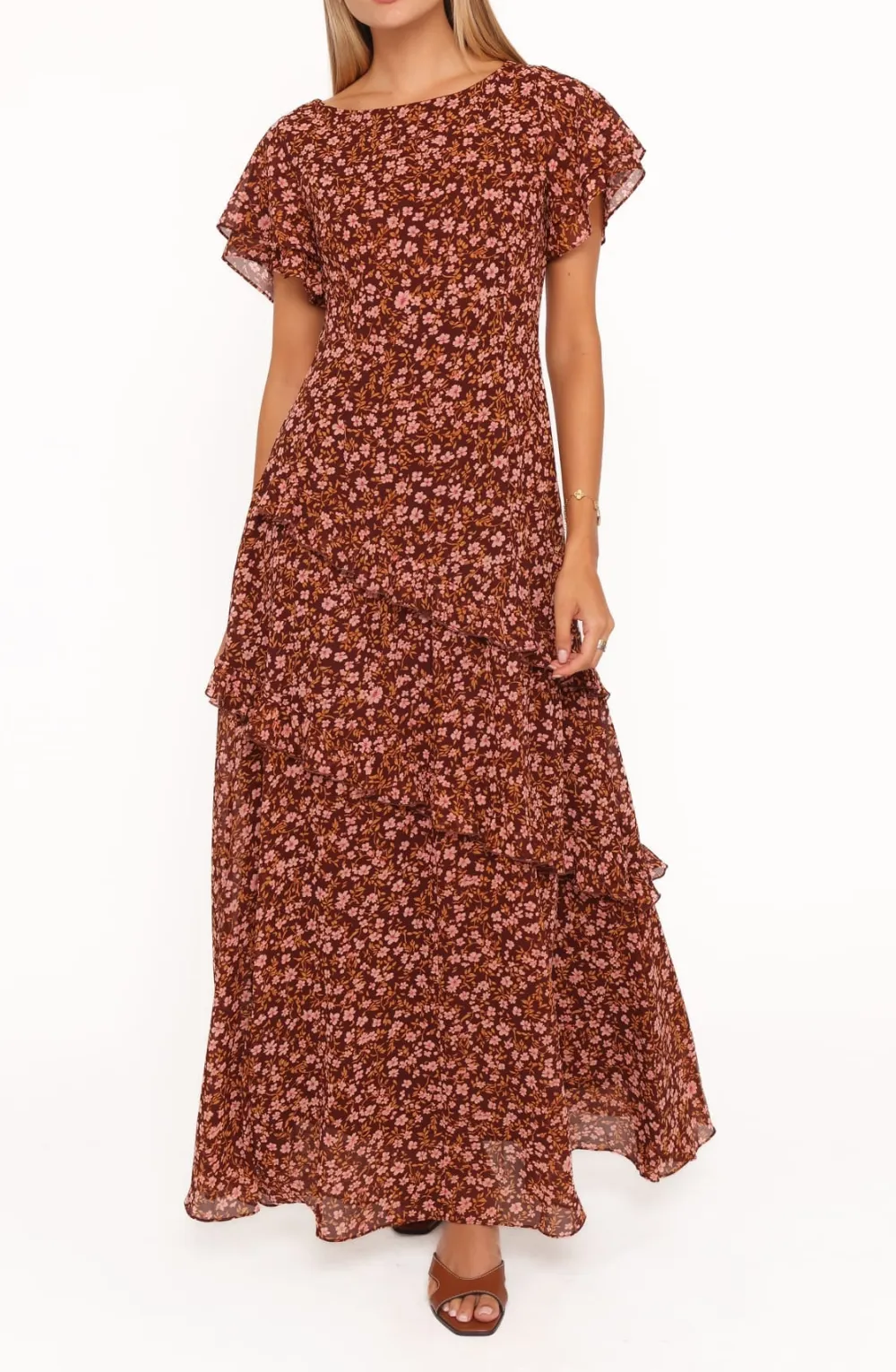 Ruffle Boat Neck Maxi Dress