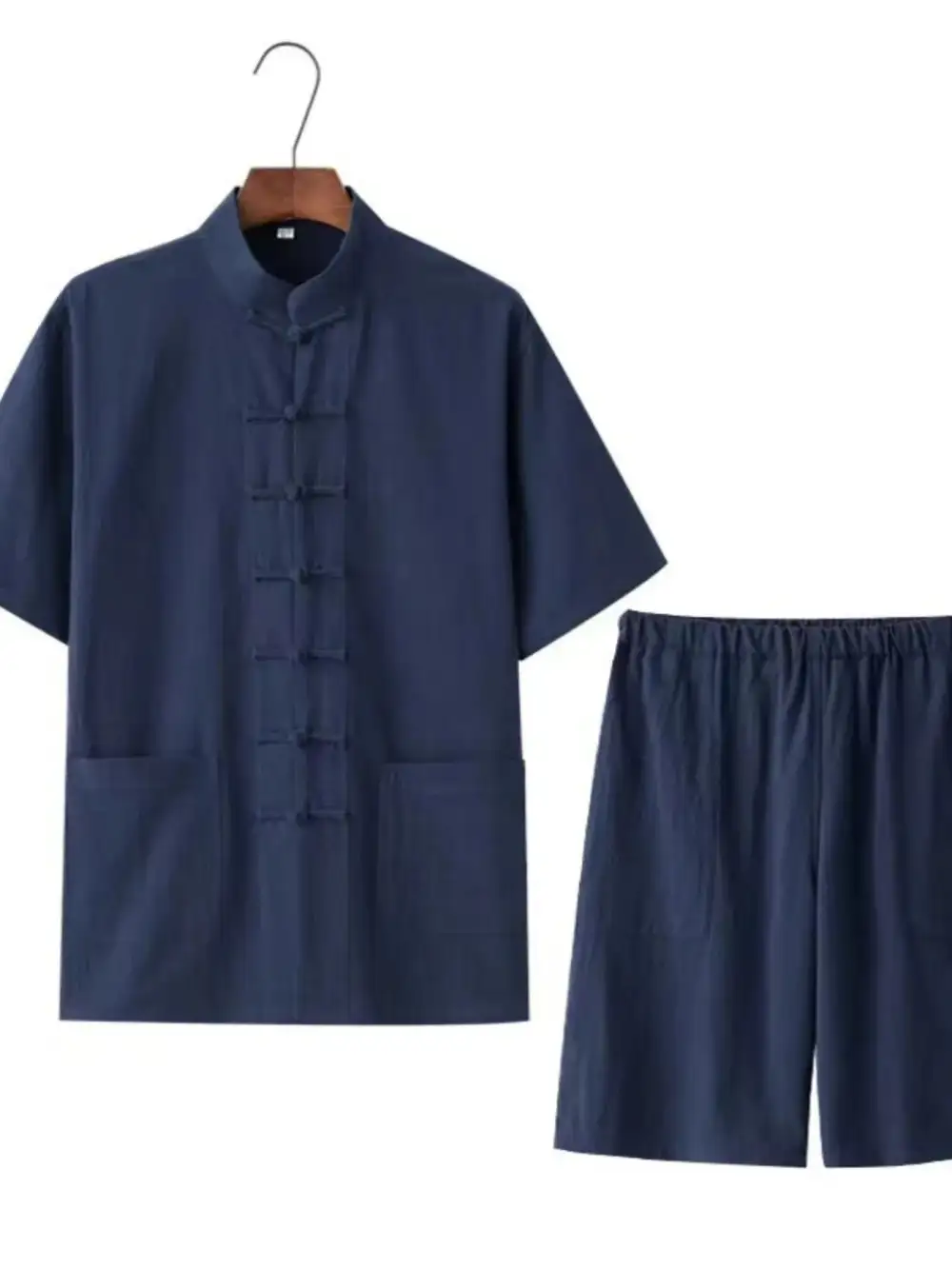 Chinese Style Button Detail Top And Shorts Set