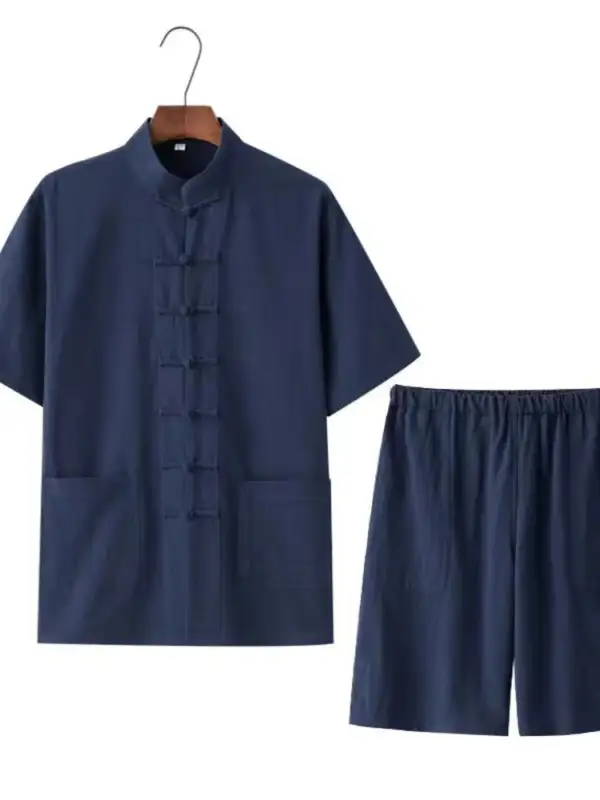 Chinese Style Button Detail Top And Shorts Set
