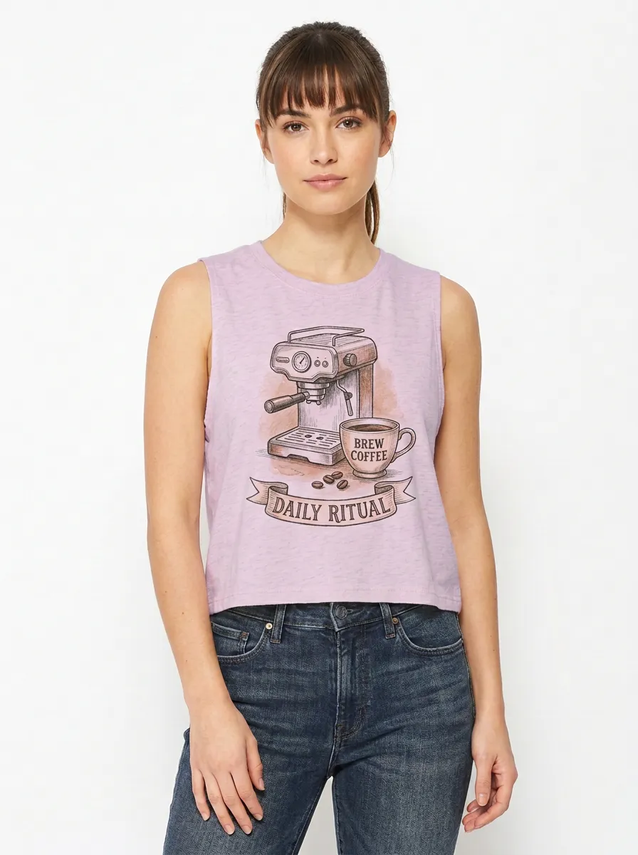 Women's Coffee Daily Ritual Espresso Machine Graphic Tank Top