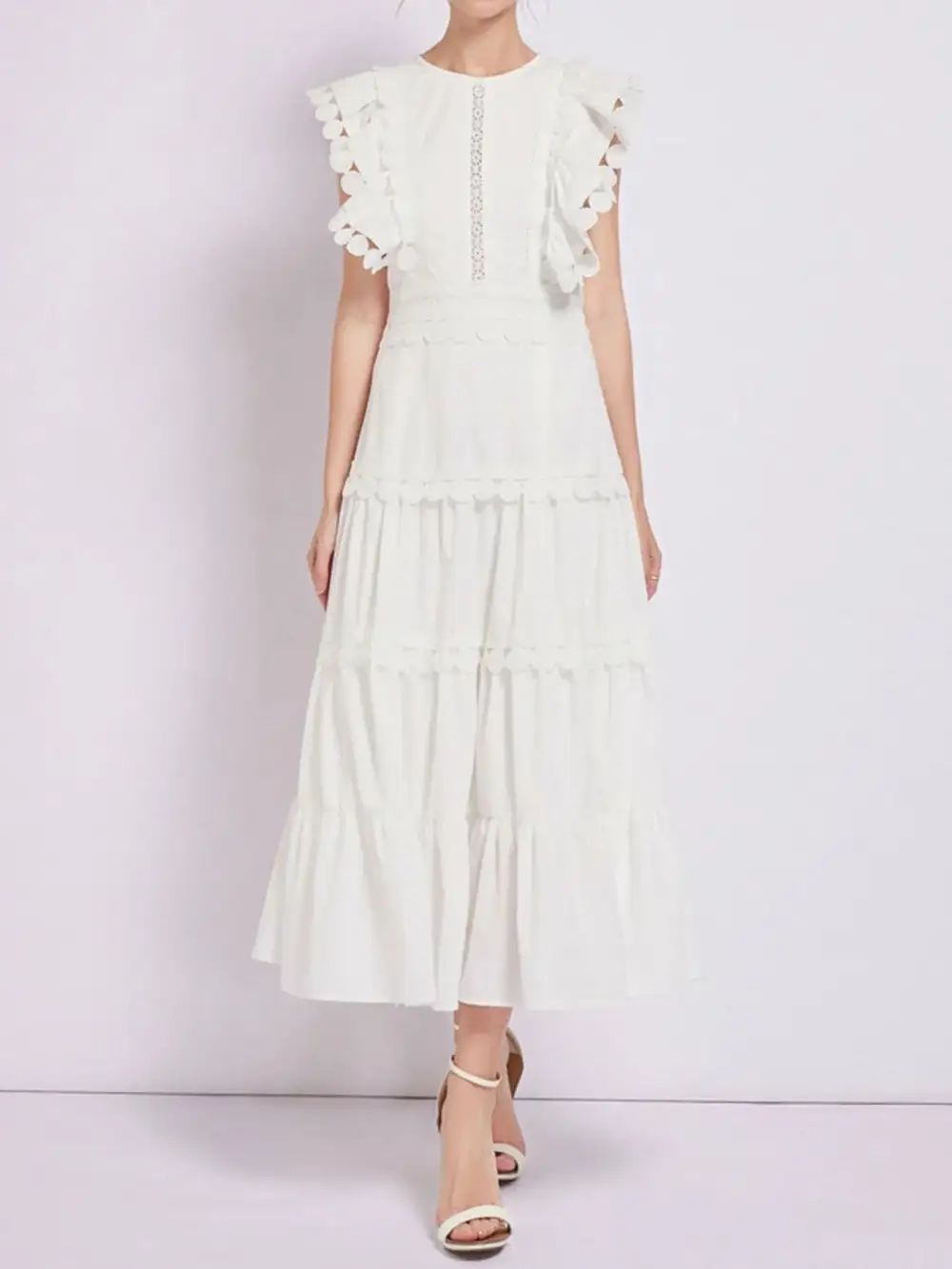 Embroidered Ruffle Tiered Dress Casual