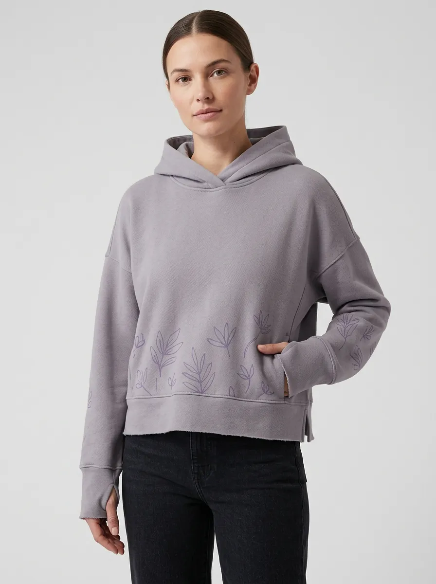 Women's Botanical Floral Line Art Nature Inspired Graphic Hoodie