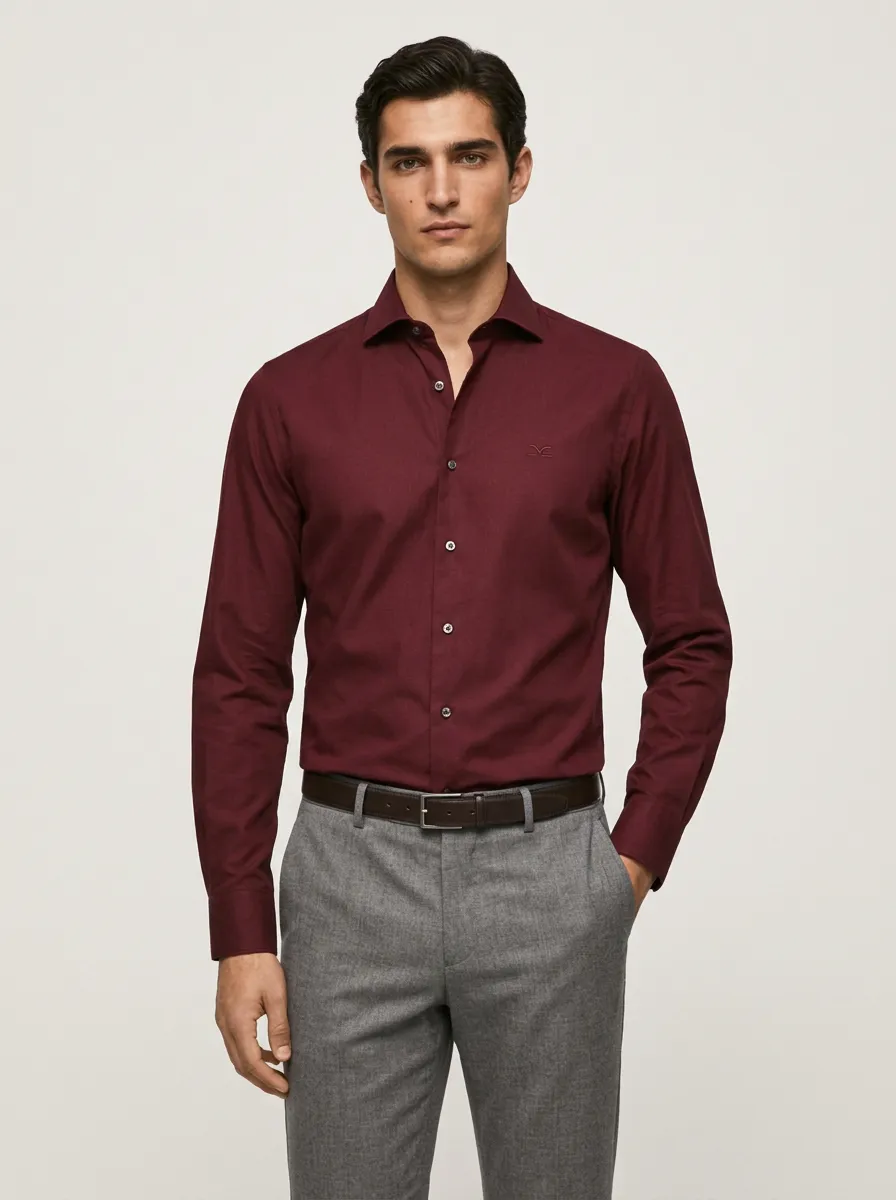 Men's Smart-Casual Non-Iron Cotton Solid Light Blue Dress Shirt