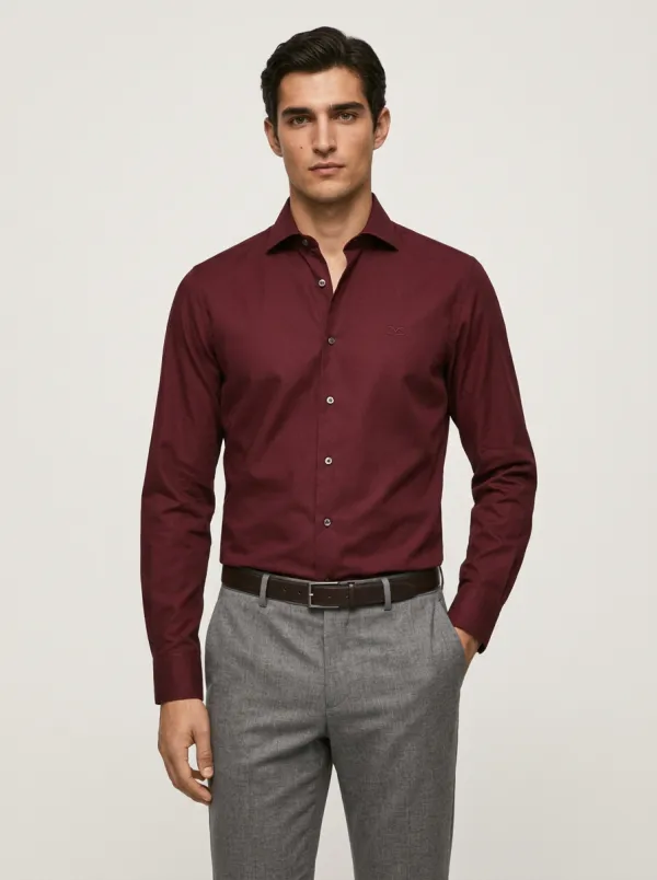 Men's Smart-Casual Non-Iron Cotton Solid Light Blue Dress Shirt
