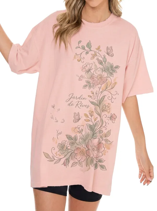Women's Botanical Garden Butterfly Jardin de Rêves Printed T-shirt