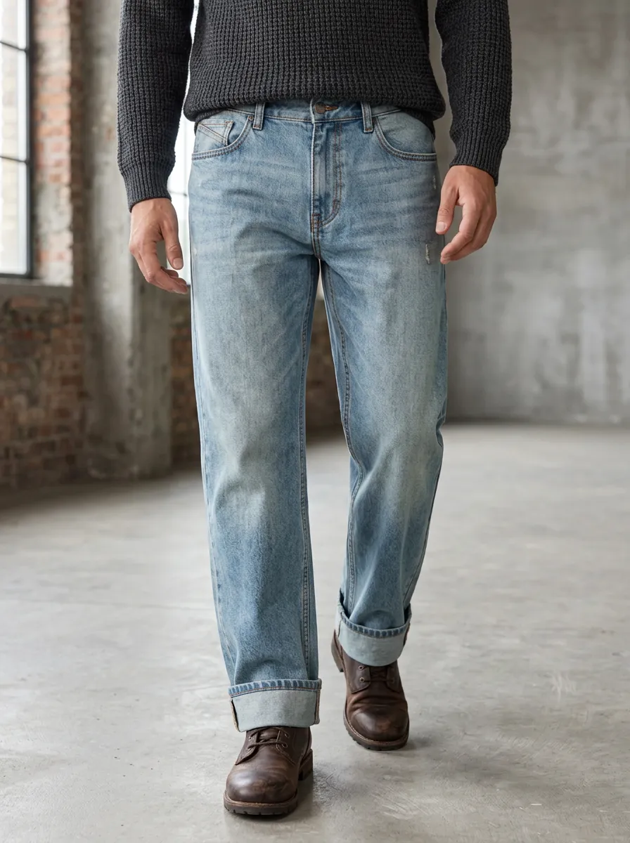 Men's Distressed Jeans with Five Pocket Detail